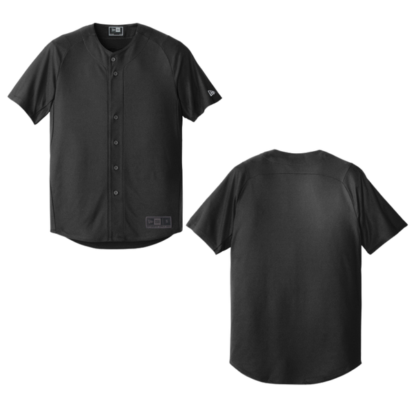 Black baseball jersey shown from front and back on a white background