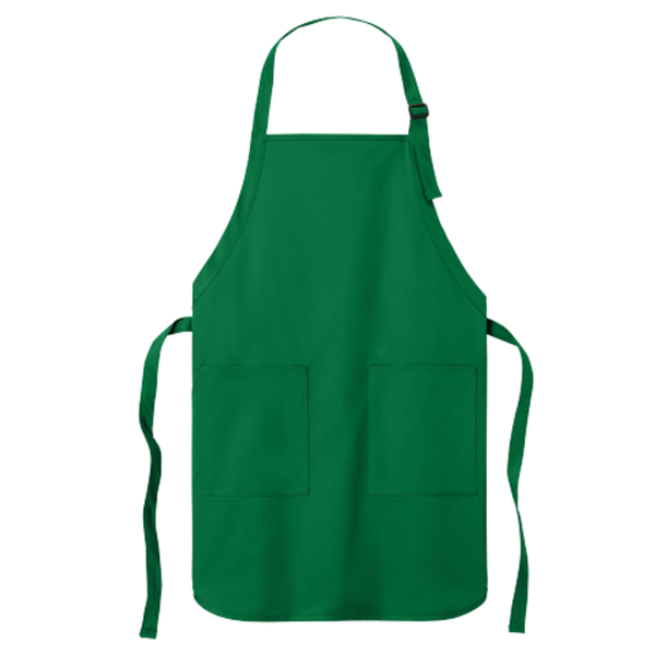 Green apron with two pockets on a white background